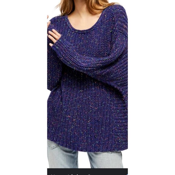 FREE PEOPLE NEON LIGHTS CONFETTI OVERSIZED MIDNIGHT AURA CHUNKY KNIT PULLOVER - Picture 1 of 10